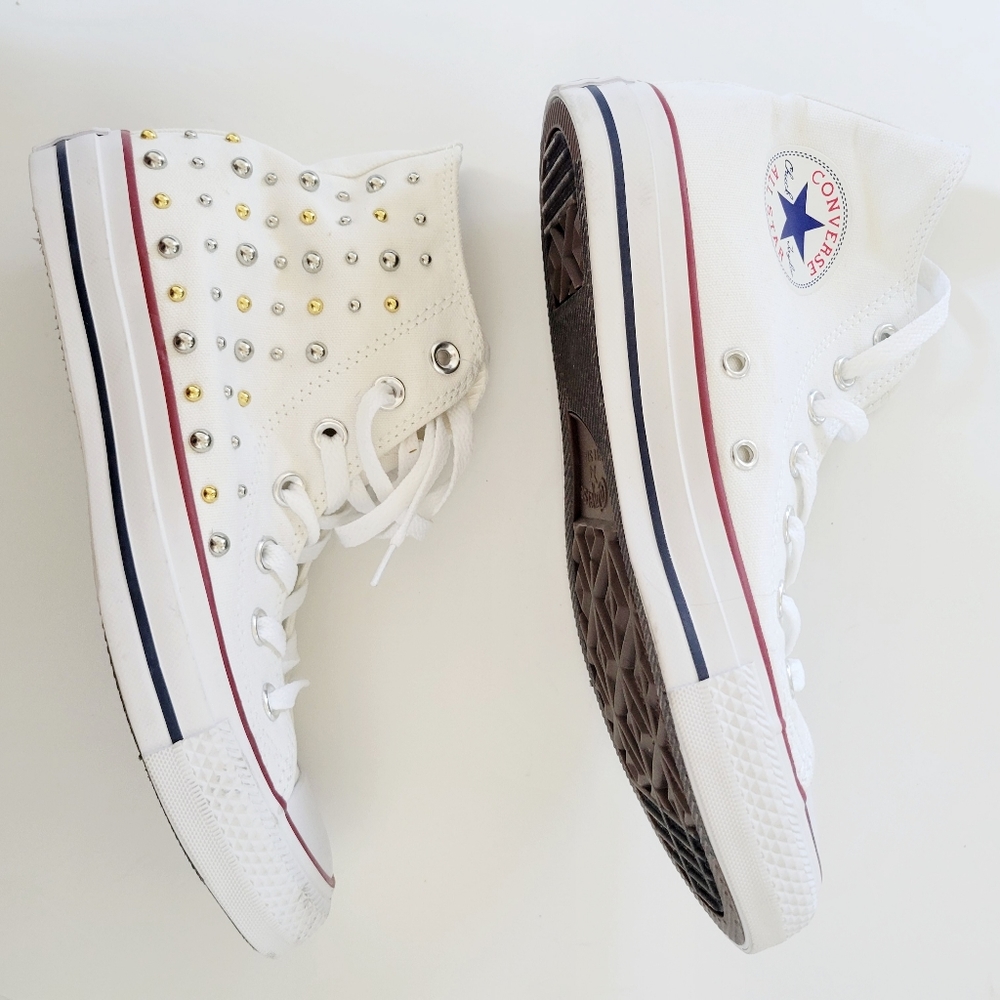 New Converse Studded Gold Silver White Canvas